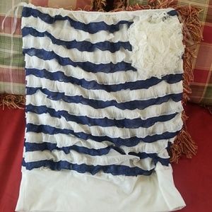 Nautical Cream and Navy Ruffle Tube Top